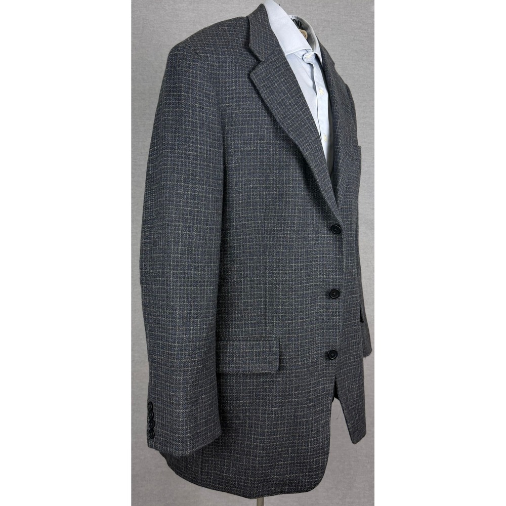 Southwick Mens 42L Sport Coat Blazer Grey Blue Micro Check USA Made